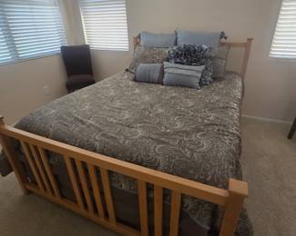 Queen size mission style bed with sleep number mattress with 2 remotes that are included