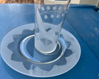 Set of vintage luncheon glasses with plates. Numerous floral designs