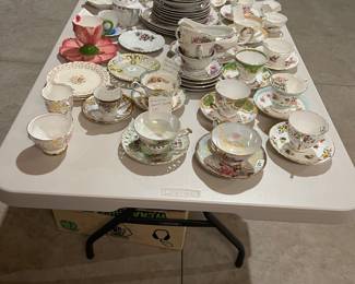 A sampling of the teacups and saucers.