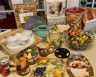 Fruit decor, new in box drinkware, collectible serveware. More and more.