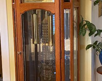 Gorge chiming Risgeway Grandfather clock. Trying to get it set so you all can hear the chimes. And it is lighted!