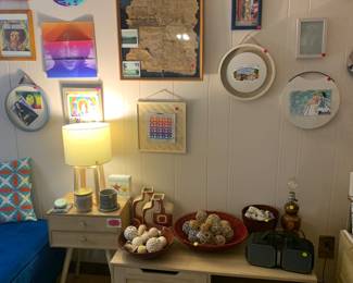 Coffee table, side table, and beautiful artwork