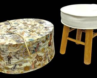 Vintage Hat Box And Foot Stool