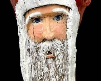 Hand Painted Wooden Santa Sculpture