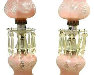 Vintage Pink Glass Boudoir Lamps