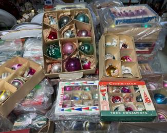 Vintage, boxed Christmas ornaments