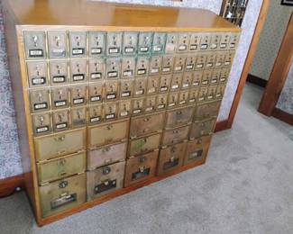 Unique brass post office/mail boxes - several boxes have original combinations!