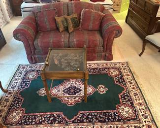 Craftmaster loveseat, wool rug and display table