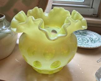 Fenton Yellow Coin Dot ruffled vase