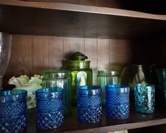 Vintage blue and green glassware