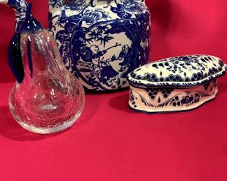 Traditional Russian handcrafted Blue & White porcelain Trinket Box and other beautiful pieces.