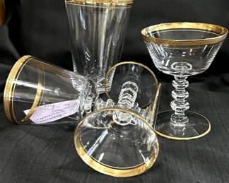 Tiffin - Franciscan Gold Rimmed water, wine, champagne, and sherbet glasses.