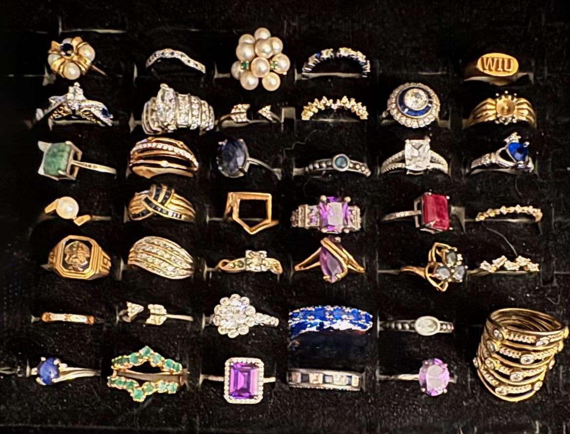 Sale starts Friday at 9am. Please read the directions carefully as this is a gated community and we must follow the HOA guidelines in order to hold this special estate sale. Rings: gold and sterling with semi-precious stones