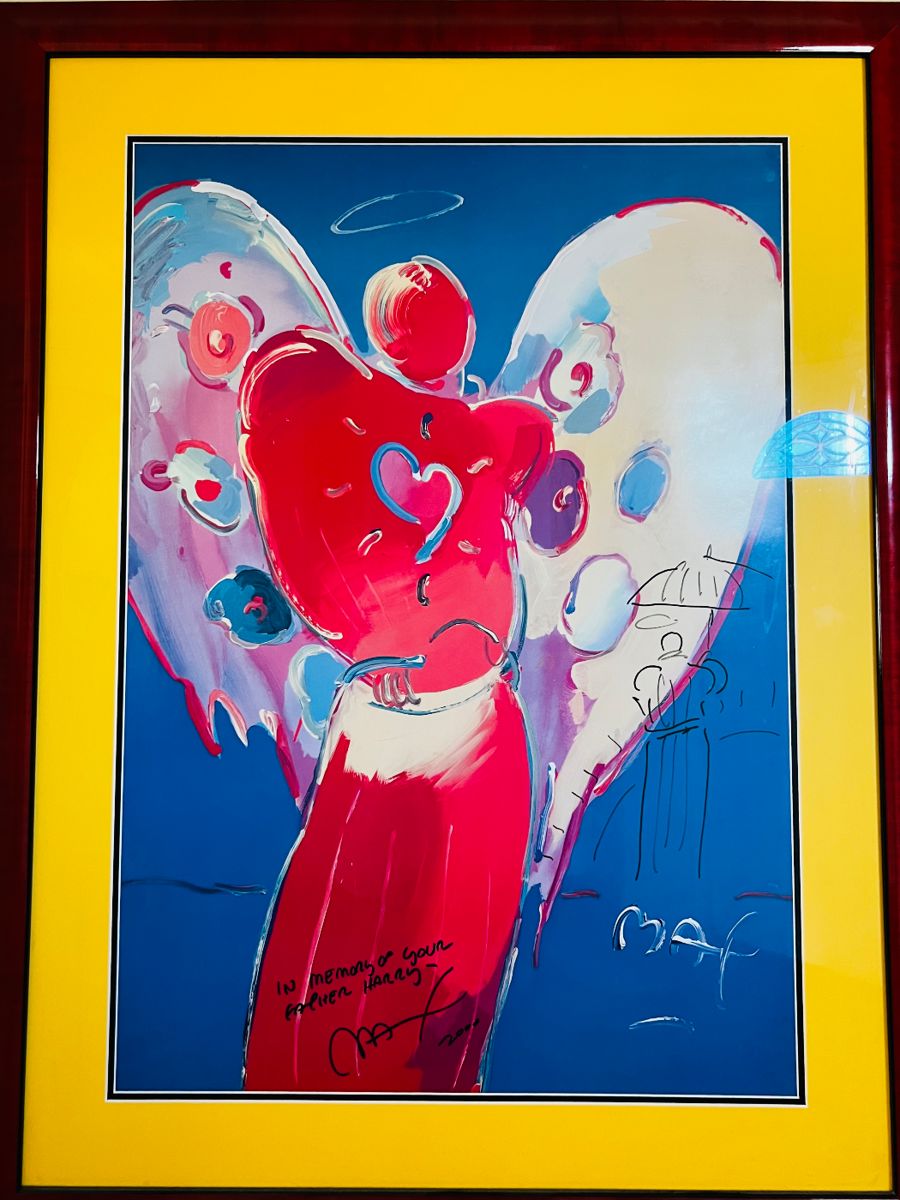 Peter Max, Angel with Heart, framed, glazed, signed and with a original drawing
Make an appointment NOW! Contact numbers are under this sales description area.