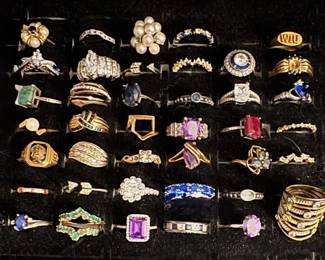Sale starts Friday at 9am. Please read the directions carefully as this is a gated community and we must follow the HOA guidelines in order to hold this special estate sale. Rings: gold and sterling with semi-precious stones