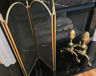Vintage brass acorn topped fire dogs