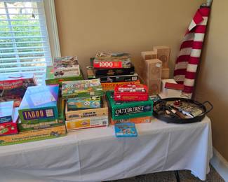 Games & empty Mitered Wood Cigar boxes