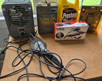 Portable heater, battery maintainer, totes air compressor