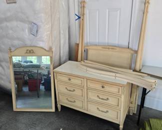 Vintage Dresser w/ mirror & Twin Bed frame w/ optional canopy frame