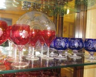 Steffans blue cut to clear, red wine glasses