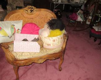 Steffans bench with hats and purses