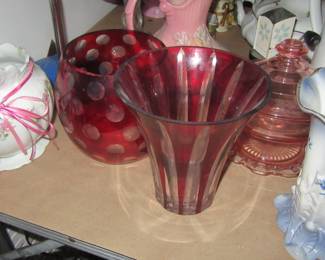Steffans red cut to clear vases