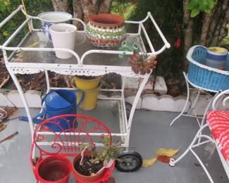 Steffans iron tea cart, planters, stands and more