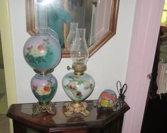 Steffans and hand painted oil lamps