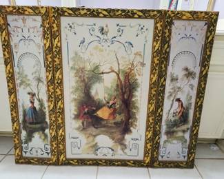 vintage trifold fireplace screen