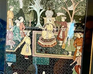 PERSIAN PAINTING ON SILK, MUGHAL COURT SCENE.