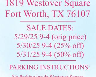 Westover Square is gated no cars allowed except for picking up large purchases. Park along Firth Rd. We will have a golf cart to get you to the top of the hill.