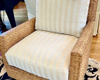 MCGUIRE BY BAKER ANTIBES LOUNGE CHAIR. RETAIL $1718 WITH CUSTOM FABRIC