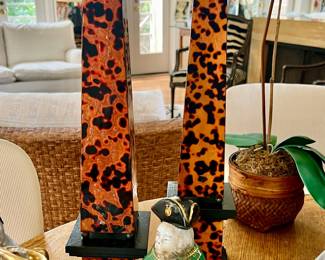 ITALIAN FAUX TORTOISE OBELISKS.