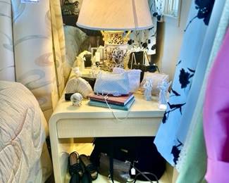 PAIR OF BONE COLORED TILED MODERN END TABLES. RETAIL $4740