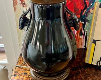 famille noir black Chinese lamp, pair. fantastic!