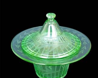 Green Vintage Vaseline/Uranium Lidded Candy Dish
