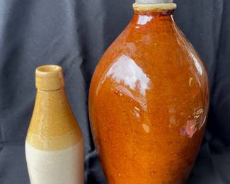Most likely Redware Pottery and antique stoneware bottle