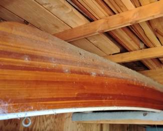 Cedar Canoe ,16 ft long...perfect condition. Overhead in shed lots of cut Cedar wood boards lumber.