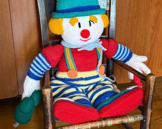 213 KnittedClownwithToolsPrimitiveRockingChair
