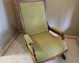 139 VintageGreenClothRockingChair