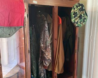  Cedar wardrobe full of hunting clothes