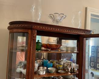 Really Nice lead crystal compote on top of bow front china closet