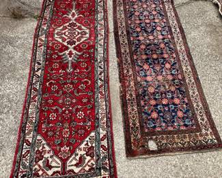 ALL rugs have been stored for years in a garage and are all in need of a cleaning and TLC!