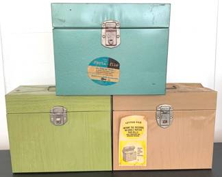 166 - Lot of 3 Metal File / Storage Boxes - 12" x 10" "