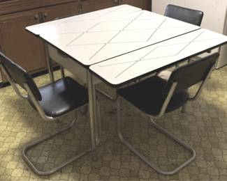 265 - Mid Century Metal Table with 4 Chairs Table - 30" x 45" x 40" Chairs - 32" x 15" x 16"