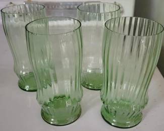 703 - Green Depression Glass Tumblers, qty 5" tall