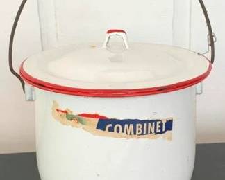 232 - Metal Enamelware Bucket with Lid - 11" x 8"