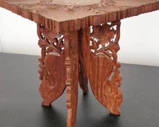 317 - Carved Wood Stand w/ inlaid design 12 x 12 x 12