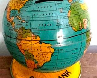 47 - Metal Globe Bank - 5" x 4"