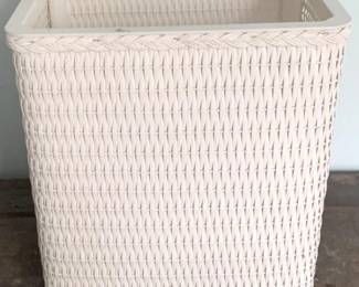 52 - White Wicker Trash Can - 12" x 10" x 8"